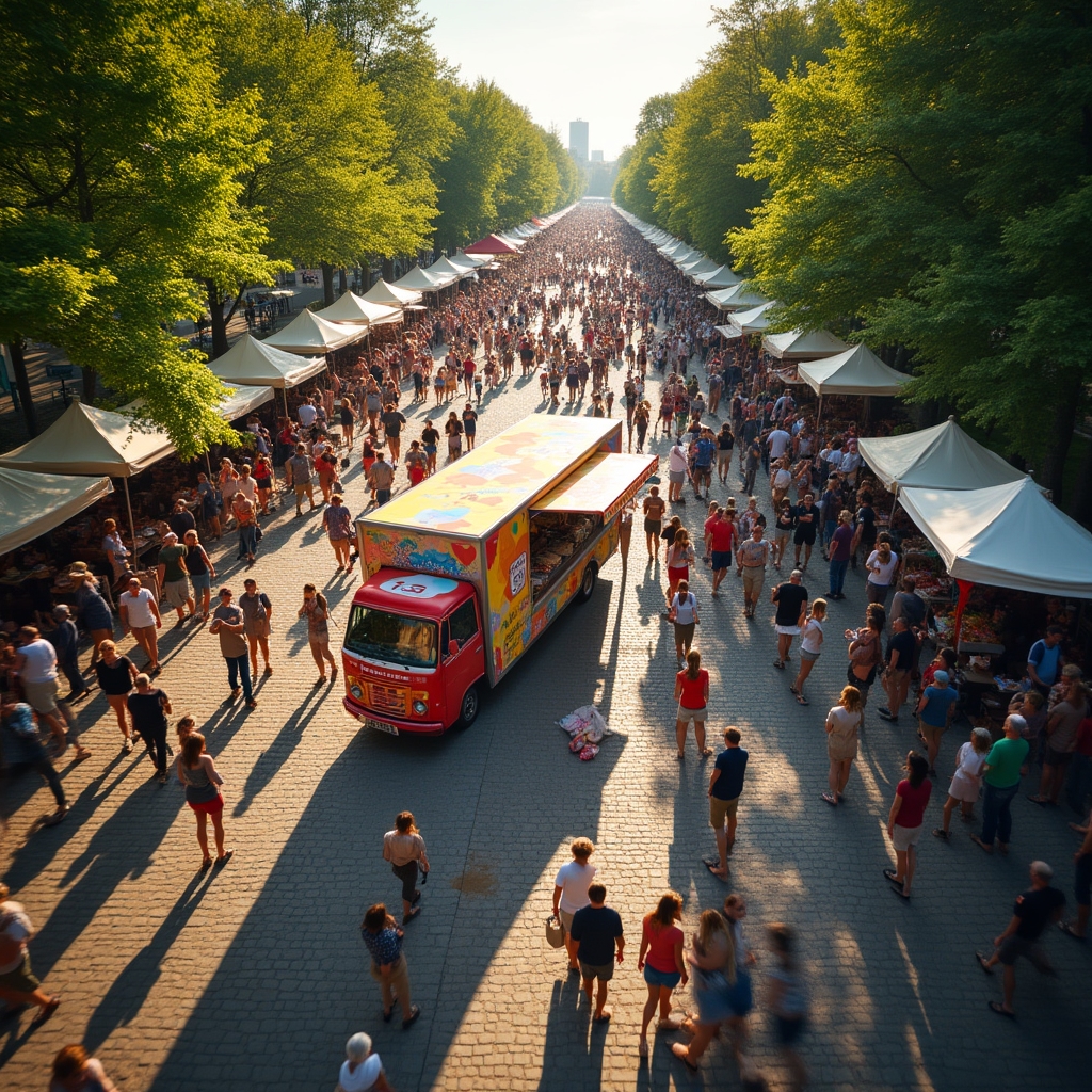 Foodtruck auf einem Stadtfest mit vielen Besuchern